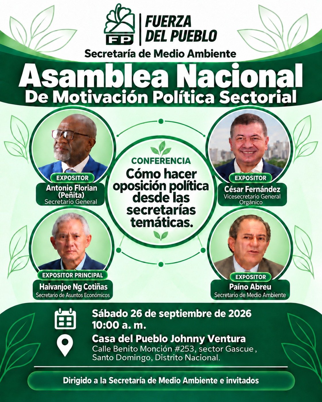 Fuerza del Pueblo realizará Asamblea Nacional de Motivación Política de su Secretaría Ambiental